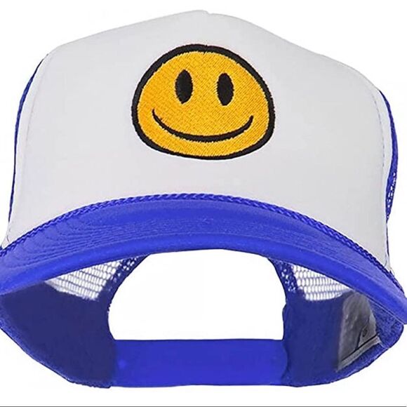 Smile Face Embroidered Foam Mesh Trucker Hat - Picture 3 of 6